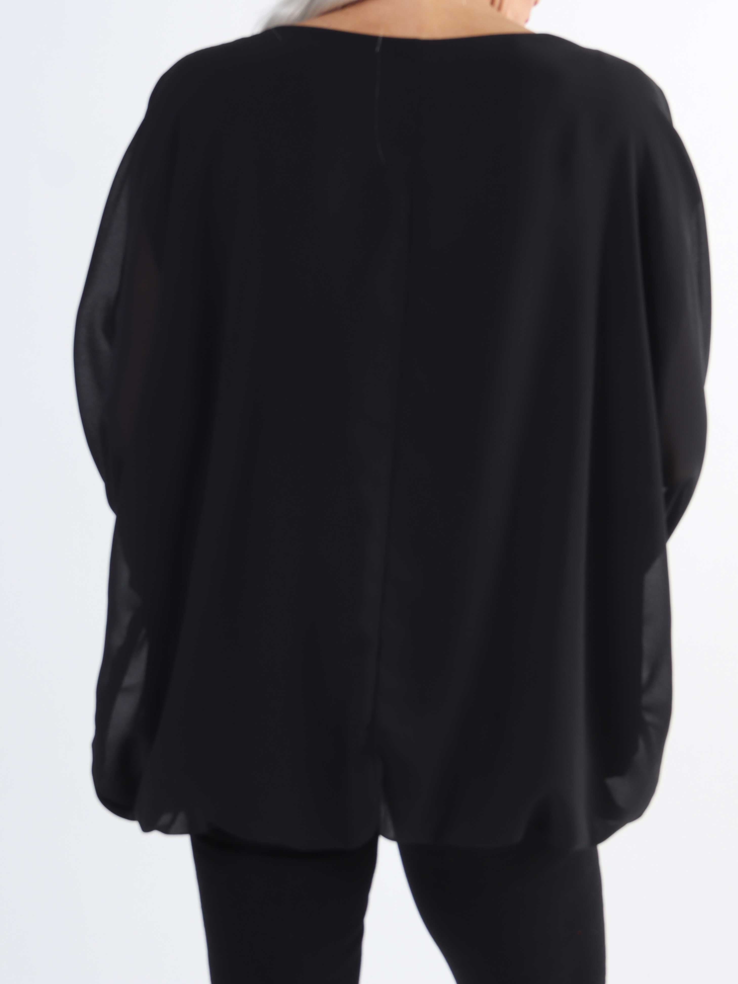Destiny Plain - Plus size bluse i chiffon med flagermusærmer
